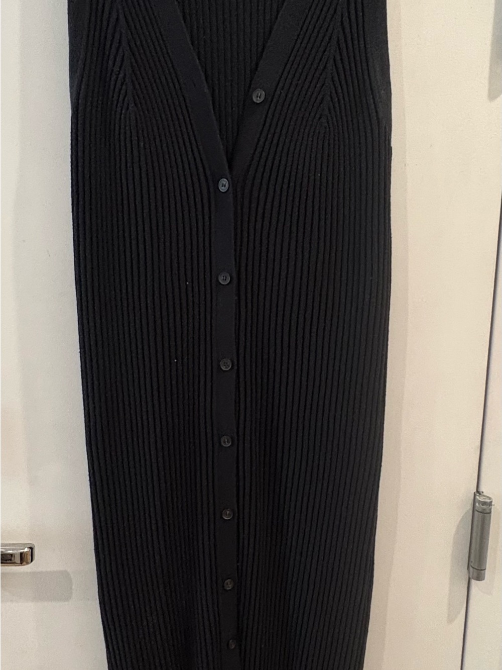 COS Black Ribbed Dress with Front Buttons